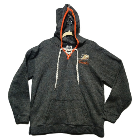 NHL Official Licensed Product Other - NHL Anaheim Ducks Hoodie Mens Medium Grey Orange Lace Up Pullover Sweatshirt